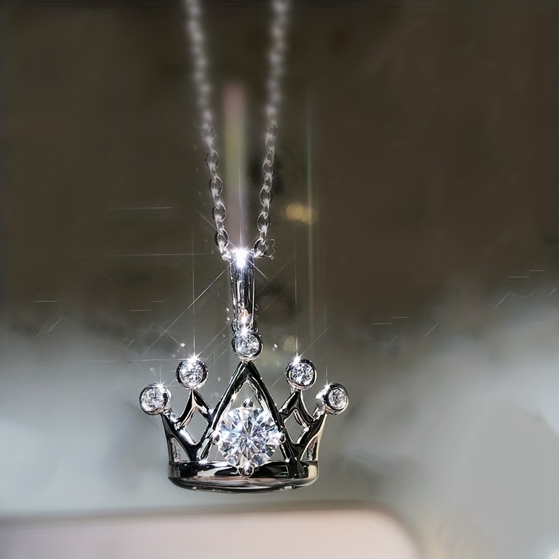Zirconia Crown Pendant Necklace for Women Girls